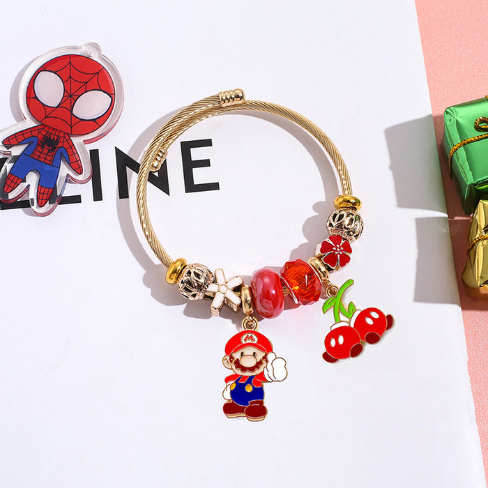 Wholesale Western Anime Cartoon Beaded Bracelet Stainless Steel Open Adjustable for Boutique Resale