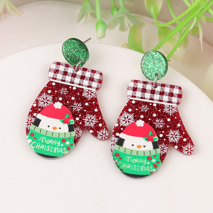 Wholesale Cartoon Christmas Series Elk Gloves Acrylic Earrings Exaggerated Design Earrings