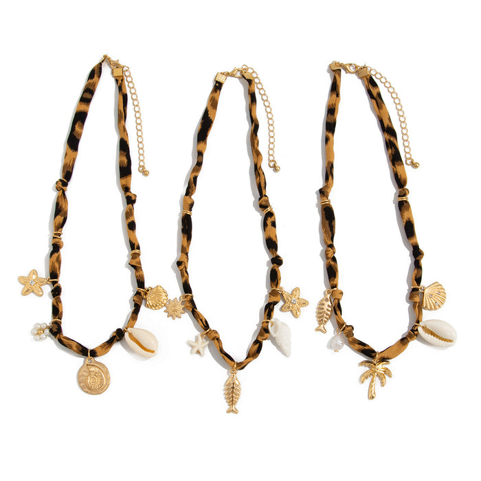 Wholesale Leopard print sweet cool summer beach seashell Necklace