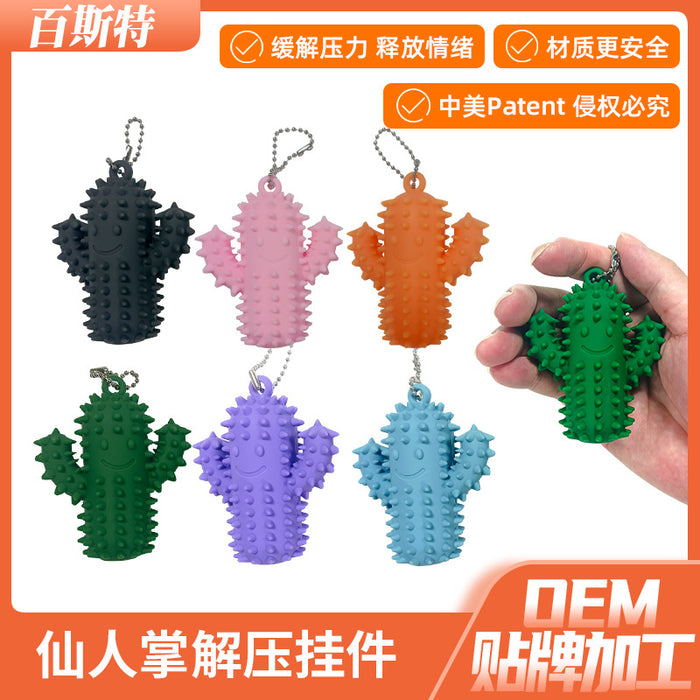 Wholesale New silicone cactus decompression keychain keychain