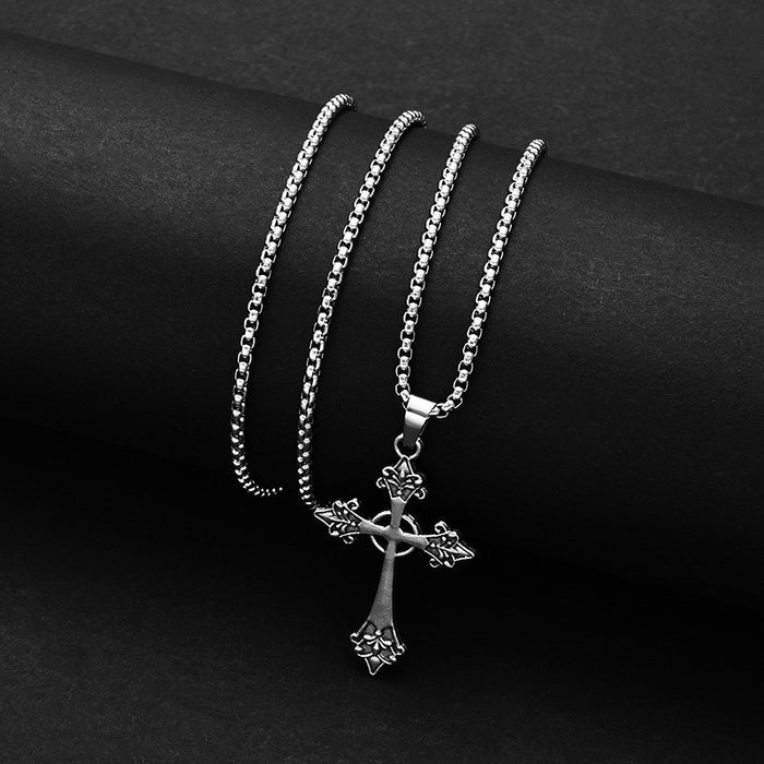 Wholesale Rose Cross Necklace silver Large Cross Carved Necklace Woolen Chain