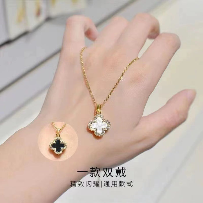 Wholesale Full Diamond Clover Simple Titanium Steel Necklace JDC-NE-JinHui006