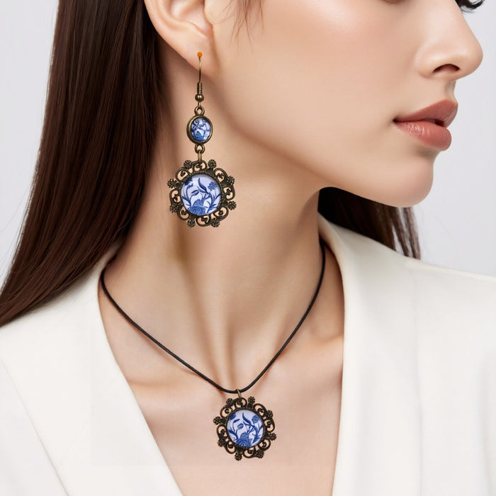 Wholesale Versatile hollow oval earrings necklace set with earrings and hooks