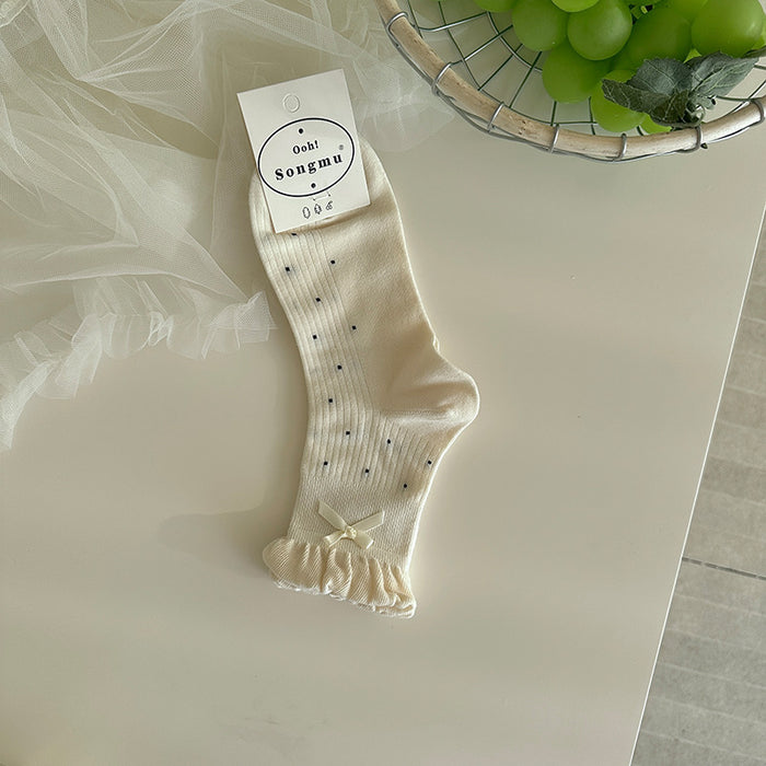 Wholesale Bow tie socks with polka dots, low cut, mid length socks