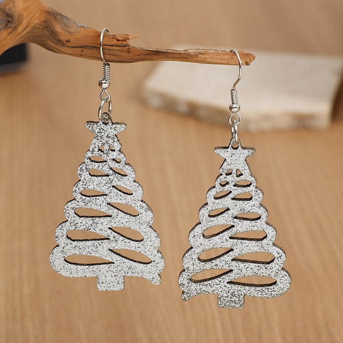 Wholesale Earrings Leather Christmas Tree Colored Diamond Hollow Out JDC-ES-Saip097