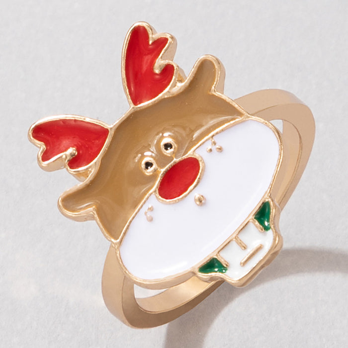 Wholesale Christmas Drip Oil Elk Santa Ring Alloy Jewelry Accessory Boutique Resale MOQ≥2