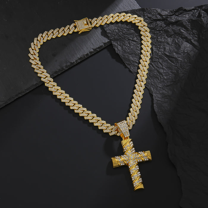 Wholesale New Personalized Full Diamond Cross Pendant Cuban Necklace Street Pendant Accessories
