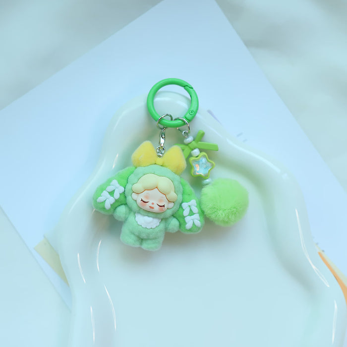 Wholesale Bowknot Flocking Big Ear Cartoon Keychain Schoolbag Pendant