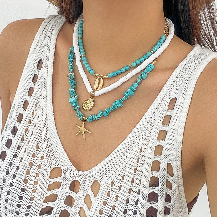 Wholesale Multi layer necklace beach starfish bead jewelry