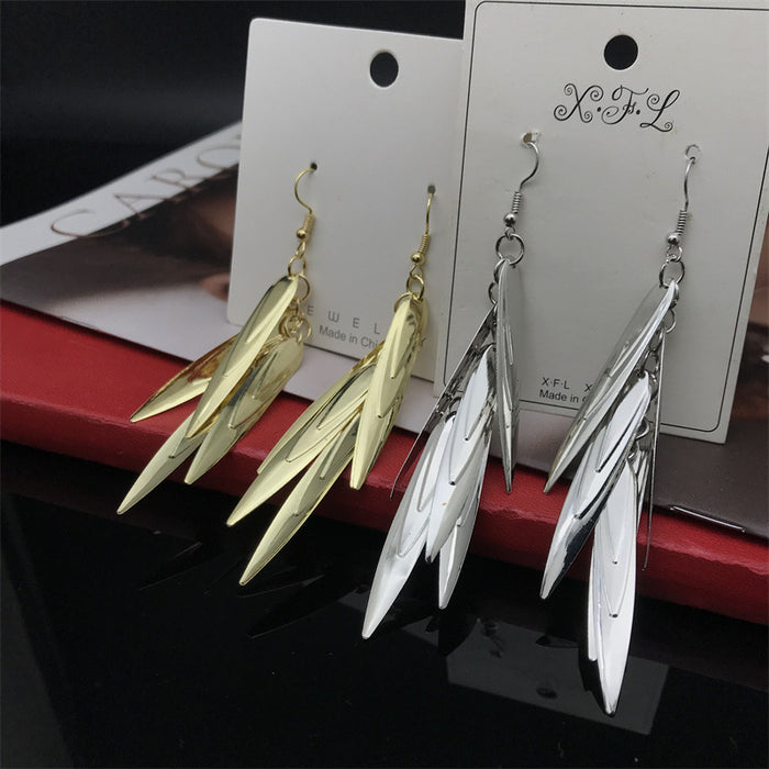 Wholesale Slender Willow Leaf Metal Electroplated Long Earrings JDC-ES-FaX003