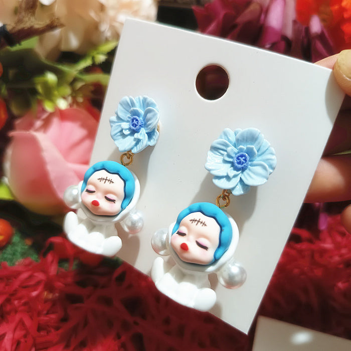 Wholesale Cartoon Rose Doll Cute Silver Needle Earrings for Women