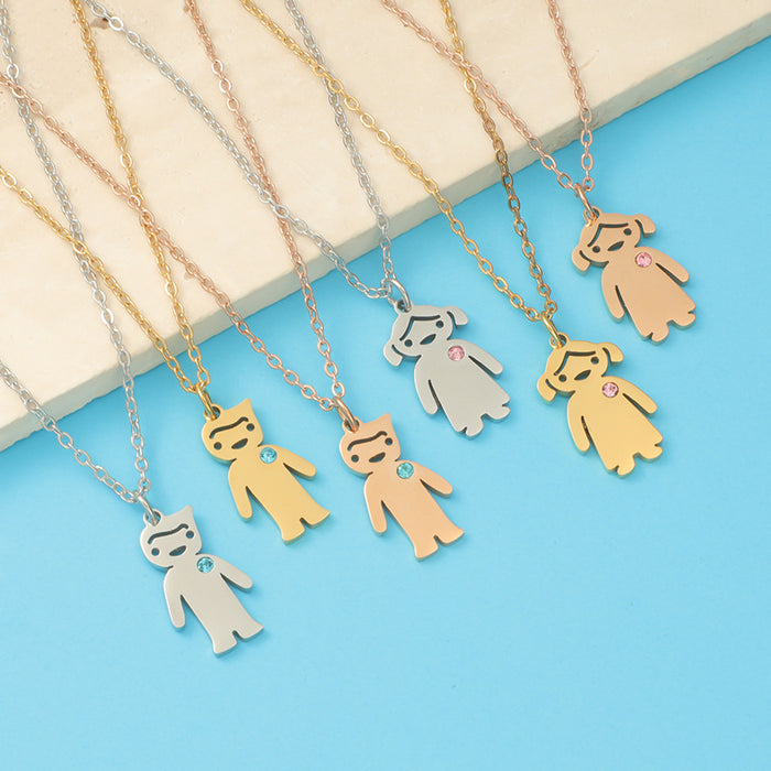 Wholesale Cartoon Boy and Girl Pendant Stainless Steel Necklace JDC-NE-MinP001