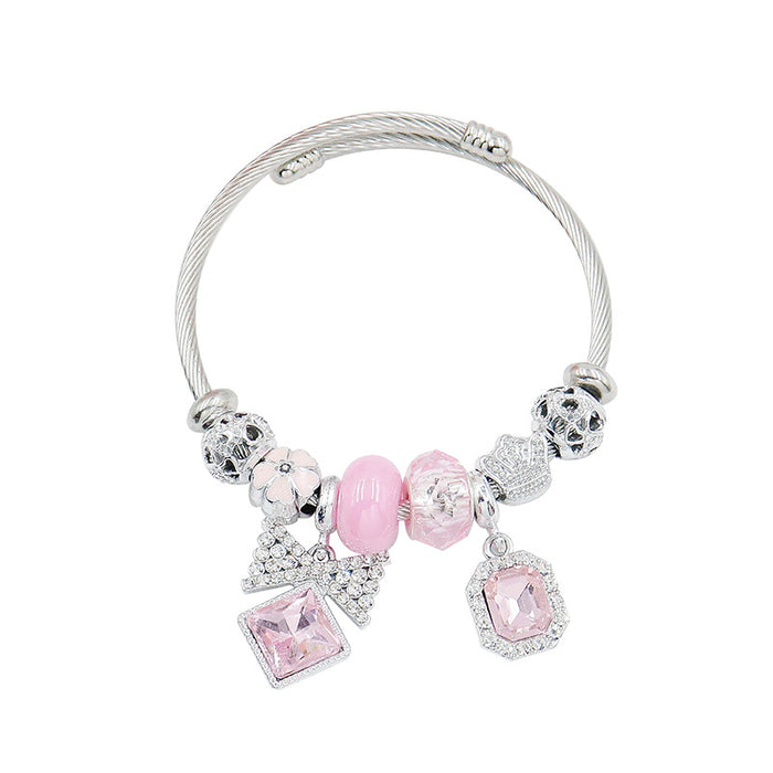 Wholesale Bow Pendant Beaded Bracelet Black Stainless Steel Adjustable Jewelry Accessory