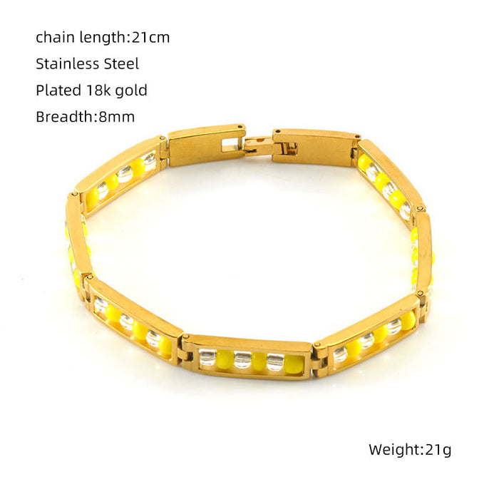 Wholesale 18K gold titanium steel bracelet with colored beads
