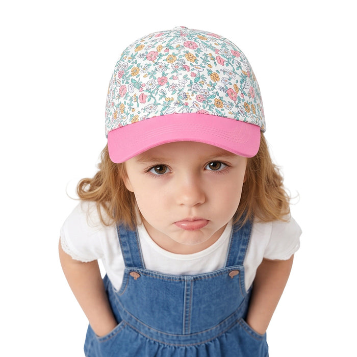 Wholesale Children' s Baseball Cap Floral Print Contrast Color Curved Brim Summer Sun Protection Fashion Accessory