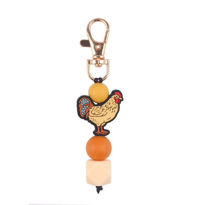 Wholesale Santa Cartoon Rooster Silicone Beaded Keychain JDC-KC-GuangTian031