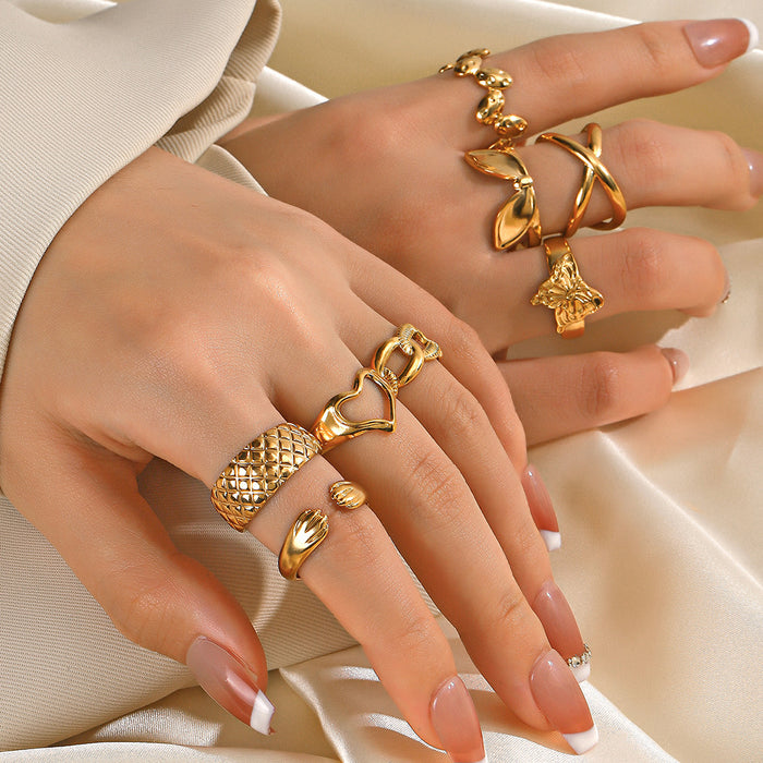 Wholesale Stainless steel female hip hop Gold Plated Rings Adjustable rings