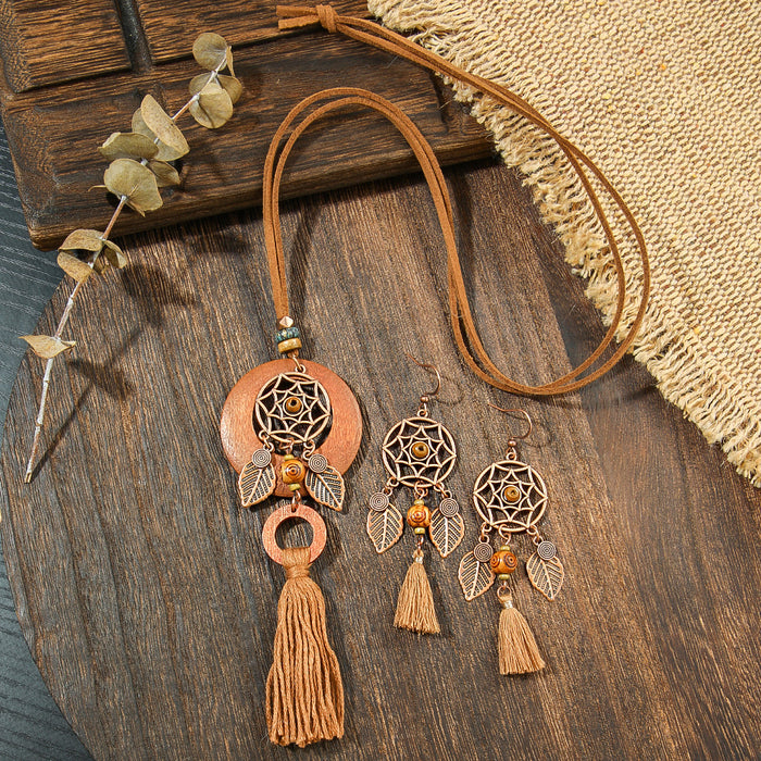 Wholesale Bohemian Handmade Tassel Earring and Necklace Set Alloy Geometric Circle Fashion MOQ≥2