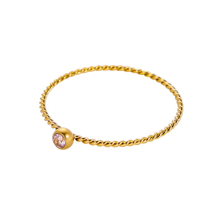 Wholesale Twisted ring with zircon ring stainless steel gold-plated birthstone twisted tail ring
