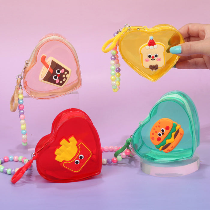 Wholesale Heart Shaped Jelly Transparent PVC Coin Purse With Chain Fashion Bag Charm Casual Chic Accessory