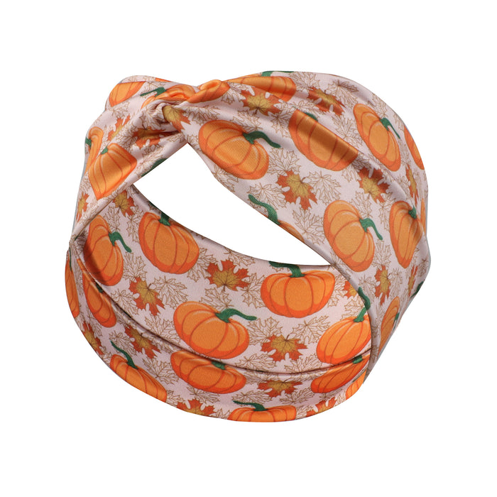 Wholesale Halloween Pumpkin Print Elastic Breathable Sports Sweat-Absorbent Yoga Fabric Headband JDC-HD-Jint001