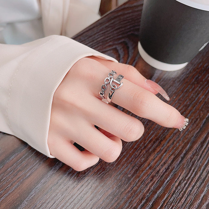 Wholesale Sterling Silver Wide Irregular Double layered Open Ring Personalized Ring