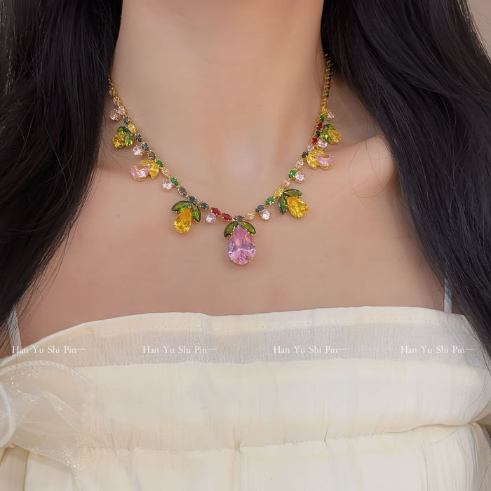 Wholesale Women's Flower Leaf Water Drop choker necklace Earrings suit