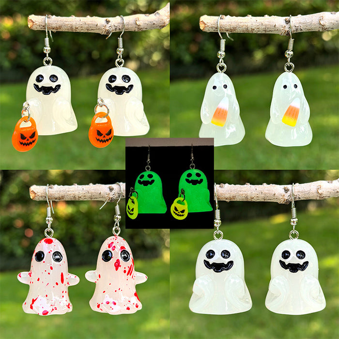 Wholesale Halloween Luminous Resin Earrings Stereo White Ghost Pumpkin Pendant
