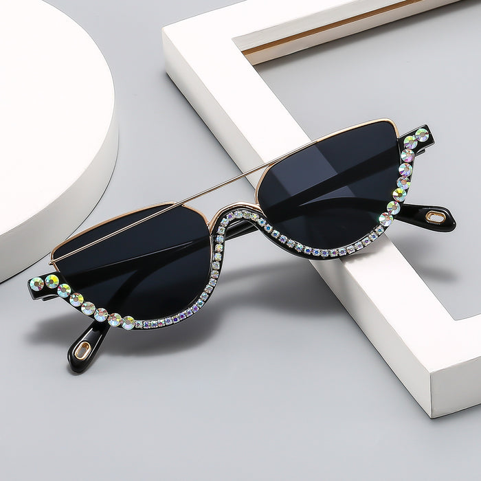 Wholesale Cat eye diamond studded flat mirror anti blue light new fashionable glasses frame personalized sunglasses glasses frame