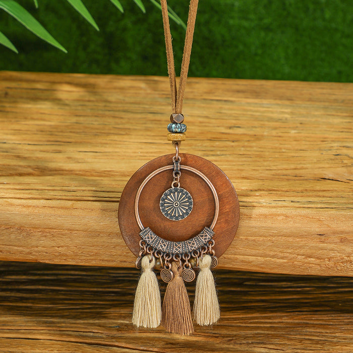 Wholesale Bohemian Handmade Tassel Earring and Necklace Set Alloy Geometric Circle Fashion MOQ≥2