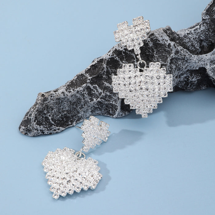 Wholesale Diamond studded double heart earring pendant with versatile temperament and earrings