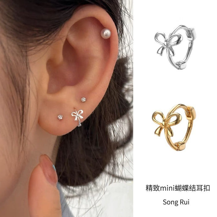 Wholesale Pure silver bow earrings with simple, compact, exquisite and niche design, high-end, natural and versatile new earrings