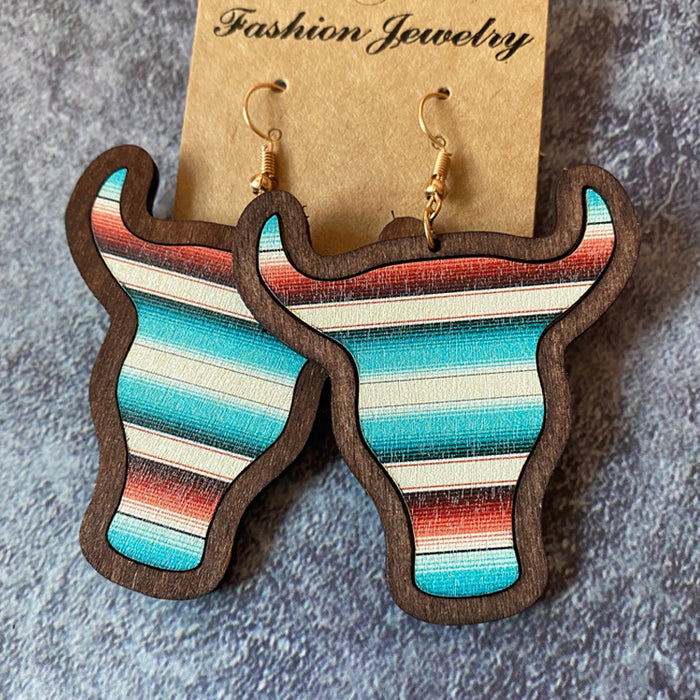 Wholesale Western Style Bull Head Wood Earrings JDC-ES-XinChuan001