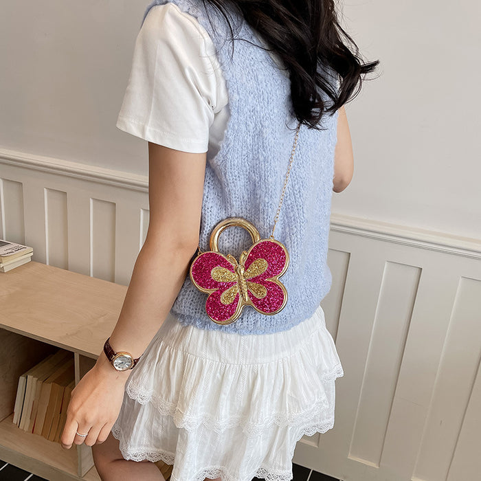 Wholesale Acrylic Butterfly Rhinestone Chain Shoulder Bag Silver Red Fashion Accessory for Resale