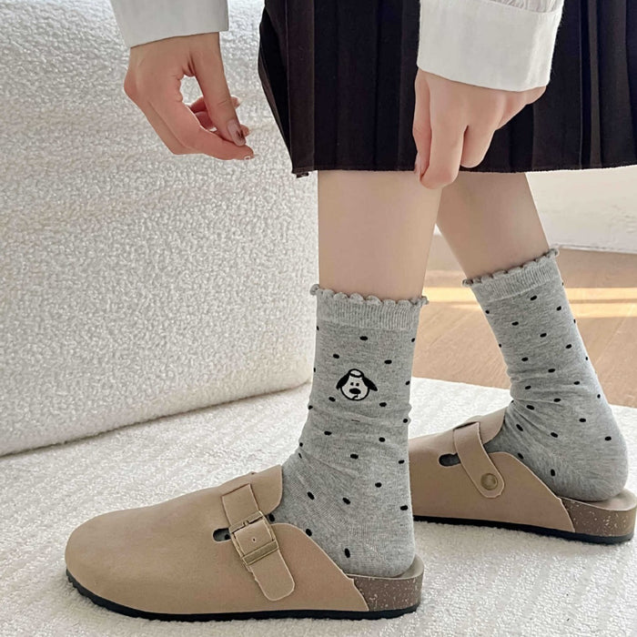Wholesale Embroidery puppy polka dot socks pile socks combed cotton