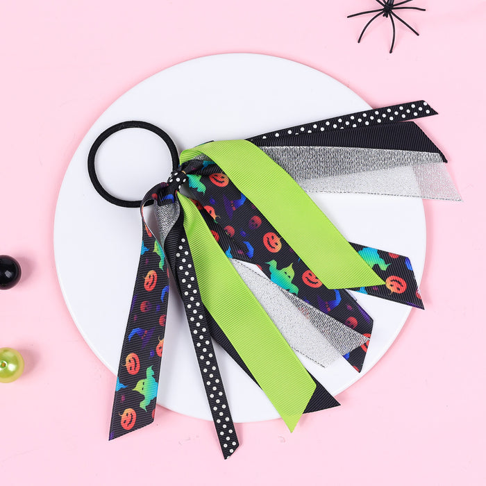 Wholesale Children' s Ribbon Hair Ring Girls  Color Split Hair Rope Pumpkin Pattern Rubber Band Hair Accessories