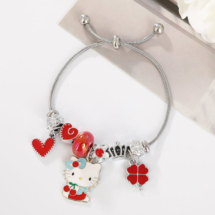 Wholesale Cartoon beaded heart and lucky four-leaf clover adjustable bracelet