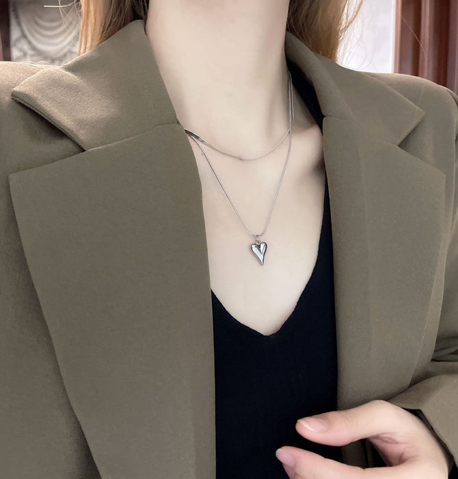 Wholesale Double Layer Stacked Titanium Steel Love Snake Bone Necklace