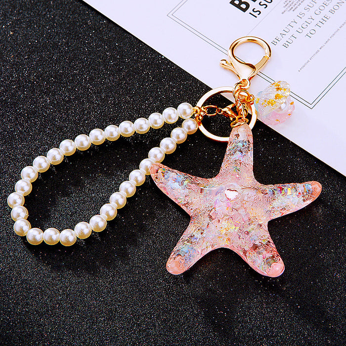 Wholesale Pearl Shell Sea Star Car Keychain Pendant Metal Keychain Gift