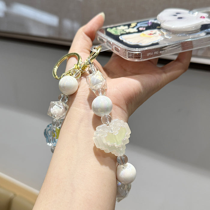 Wholesale Creative and Cute Love Bead Chain Keychain Colorful Bead Chain Phone Chain Pendant Wrist Anti Loss Pendant