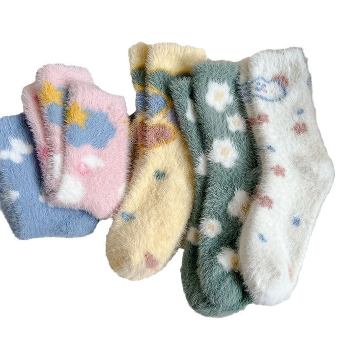 Wholesale Plush cartoon-print warm thick cute mid-calf socks