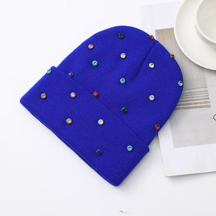 Wholesale Rhinestone Embellished Cold Hat Versatile Pullover Knitted Hat