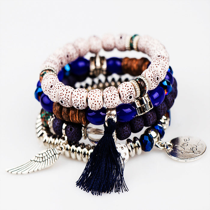 Wholesale Bohemian Multi-layer Bracelet Creative Tassel Bodhi Beaded Wings Love Fashion Bracelet Jewelry JDC-BT-NHong007