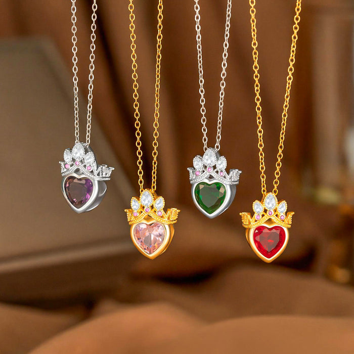 Wholesale heart necklace openwork crown pendant necklace inlaid with zircon