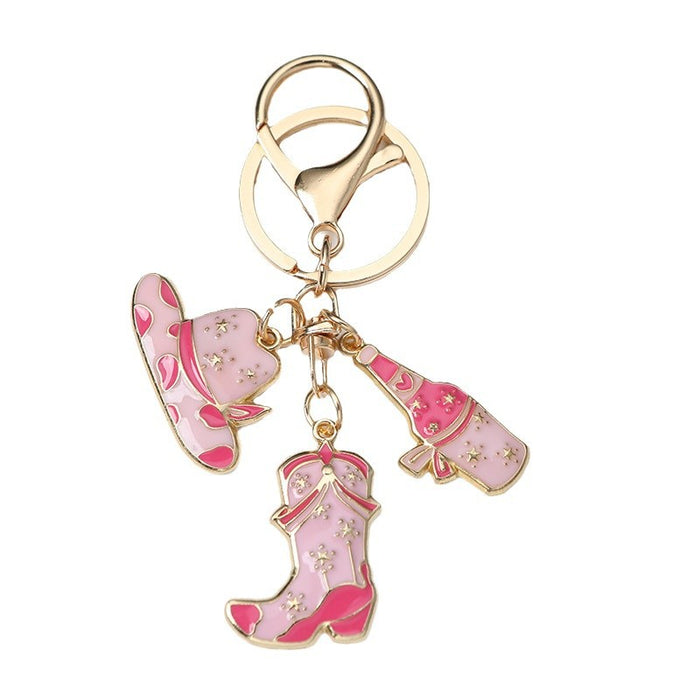 Wholesale retro brown western cowboy hat boots pendant keychain