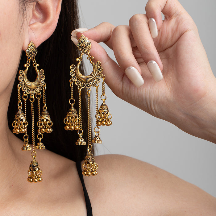 Wholesale Retro Bohemian Long Tassel Drop Earrings Heavy Industry Creative Ethnic Style Diamond-Encrusted High-End Earrings