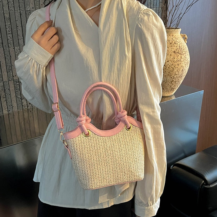 Wholesale Trendy Straw Woven Bucket Bag with Detail for Daily Use Fashion Accessory