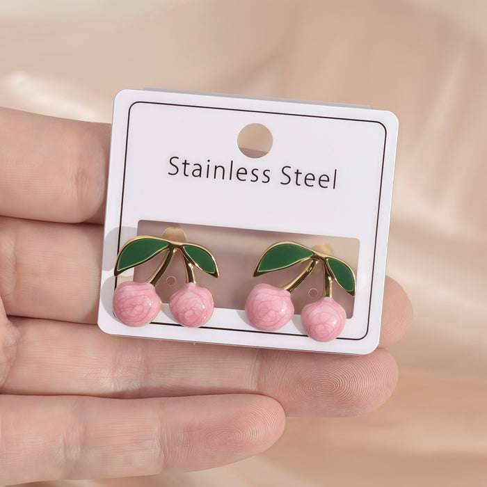 Wholesale Stainless Steel Cherry Earrings Jewelry Oil Drop Earrings