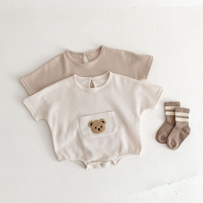 Wholesale Cute Bear Baby Waffle Short Sleeve Onesie JDC-BC-WeiNiS017