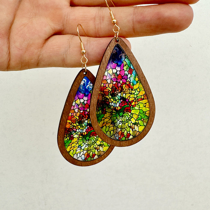 Wholesale Trendy Acrylic Water Drop Earrings Church Color Print Translucent Jewelry Accessory